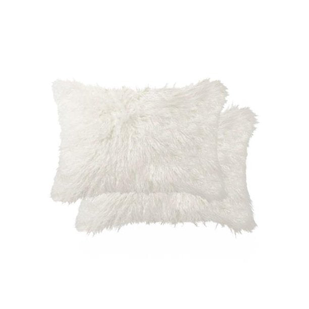 Set of Two 12" X 20" Off White Faux Fur Throw Pillow-3