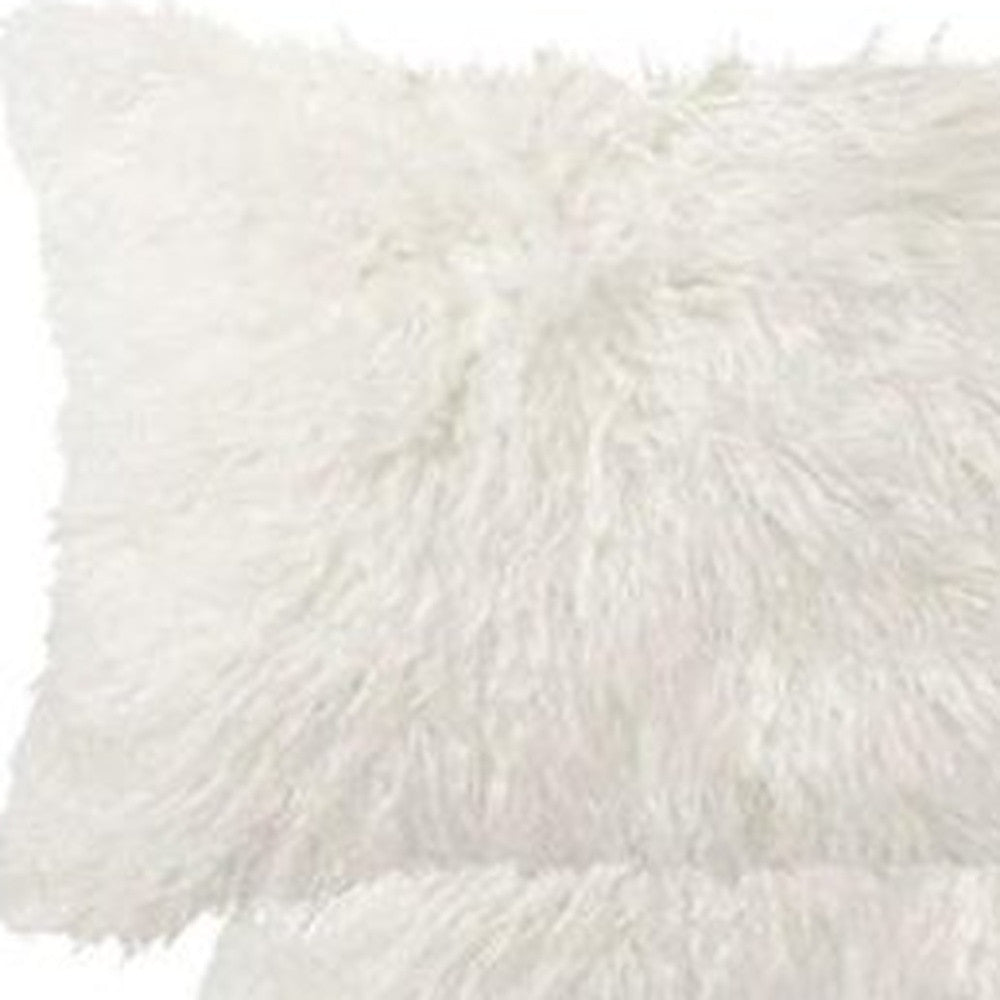 Set of Two 12" X 20" Off White Faux Fur Throw Pillow-4