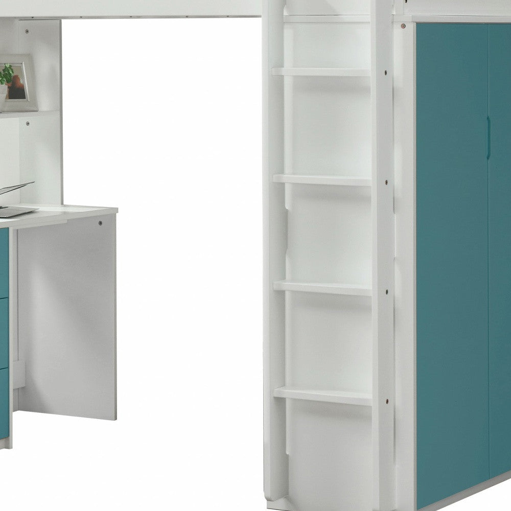 White And Teal Twin Loft Bed And Desk-1