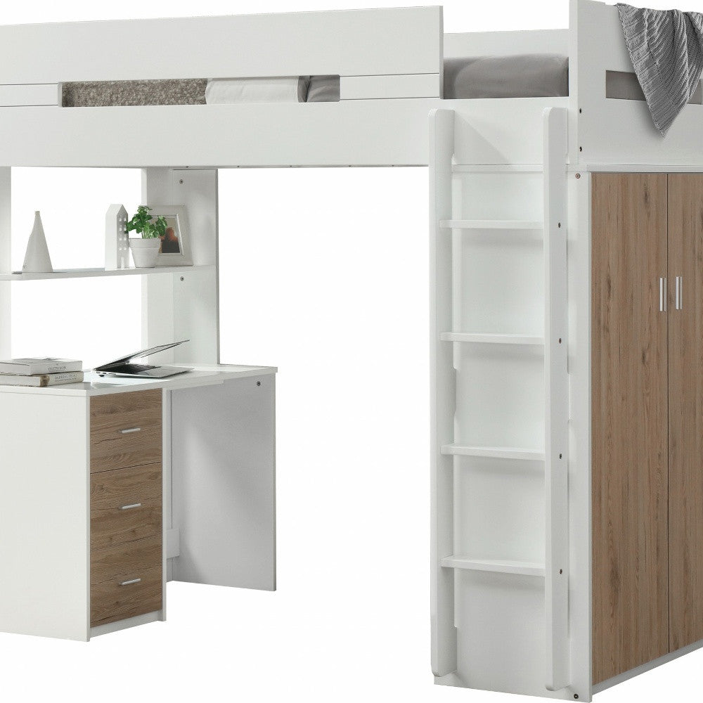 White And Natural Twin Loft Bed And Desk-2