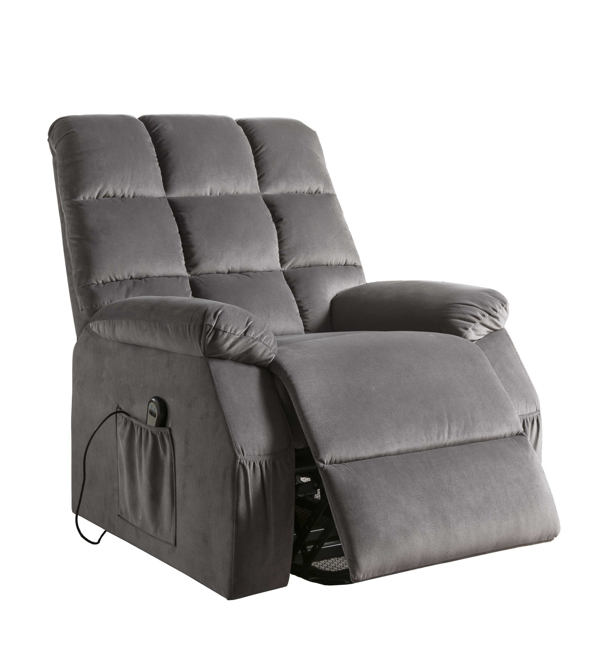 34" Gray Velvet Power Heated Massage Recliner-0