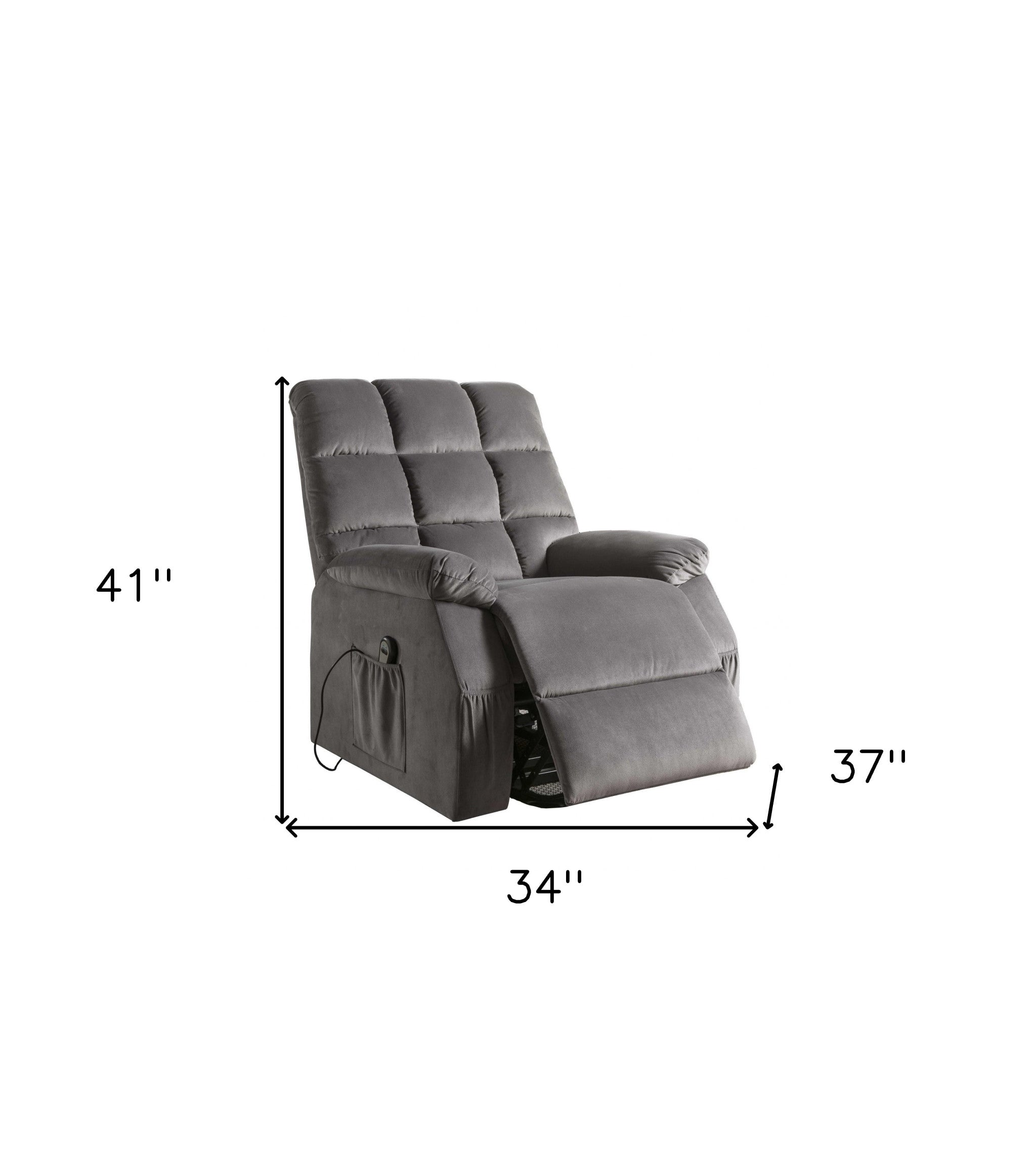 34" Gray Velvet Power Heated Massage Recliner-4