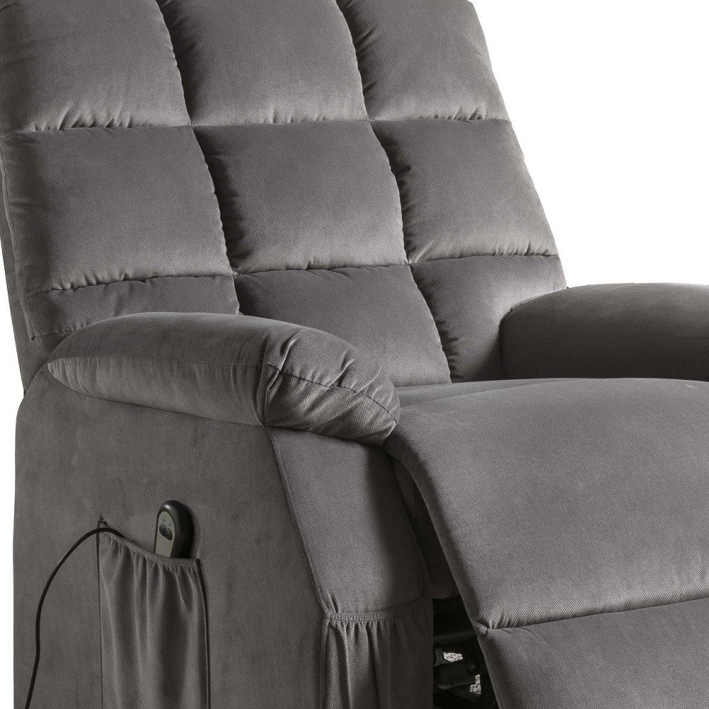 34" Gray Velvet Power Heated Massage Recliner-3