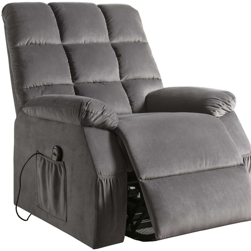 34" Gray Velvet Power Heated Massage Recliner-2