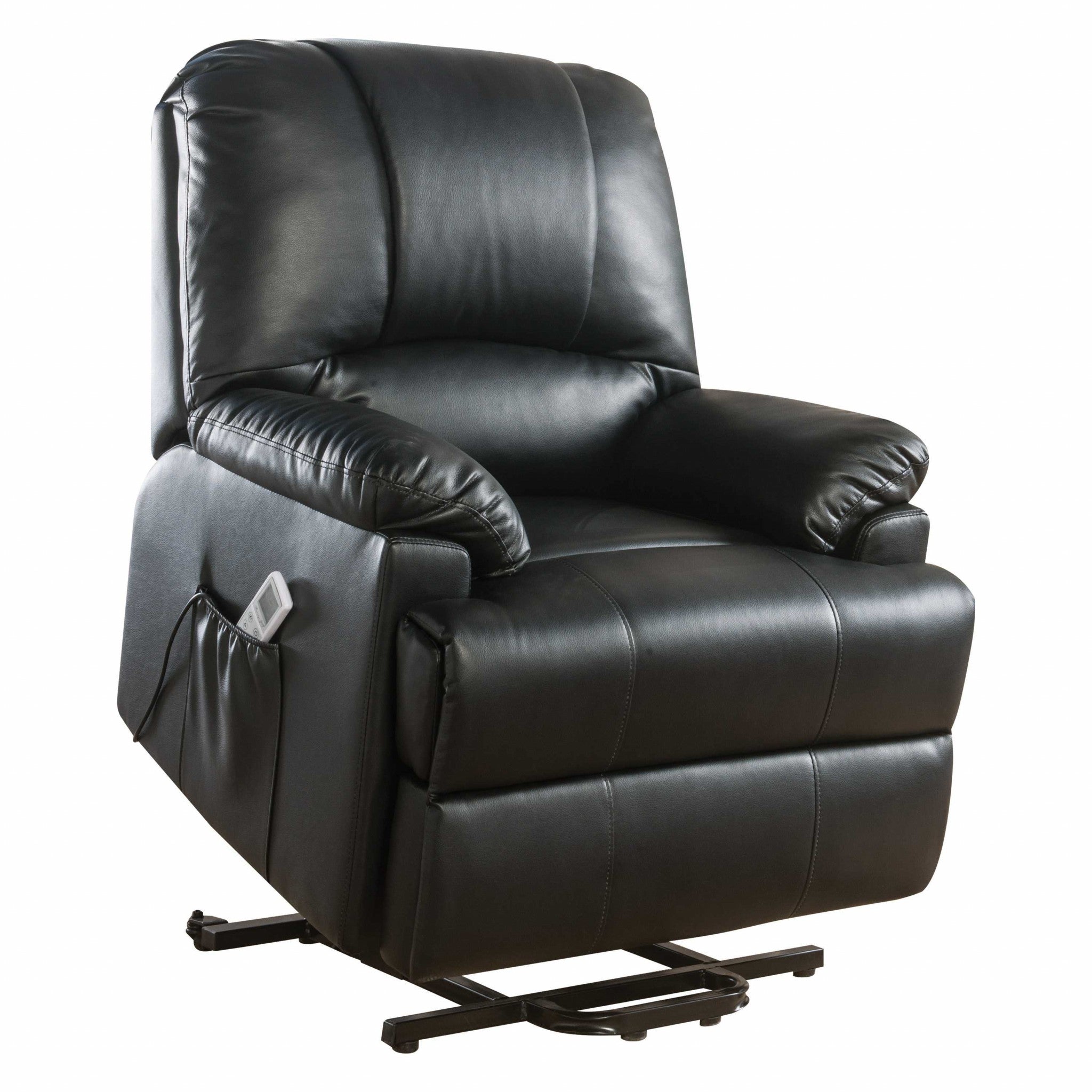 34" Black Faux Leather Power Massage Lift Assist Recliner-0