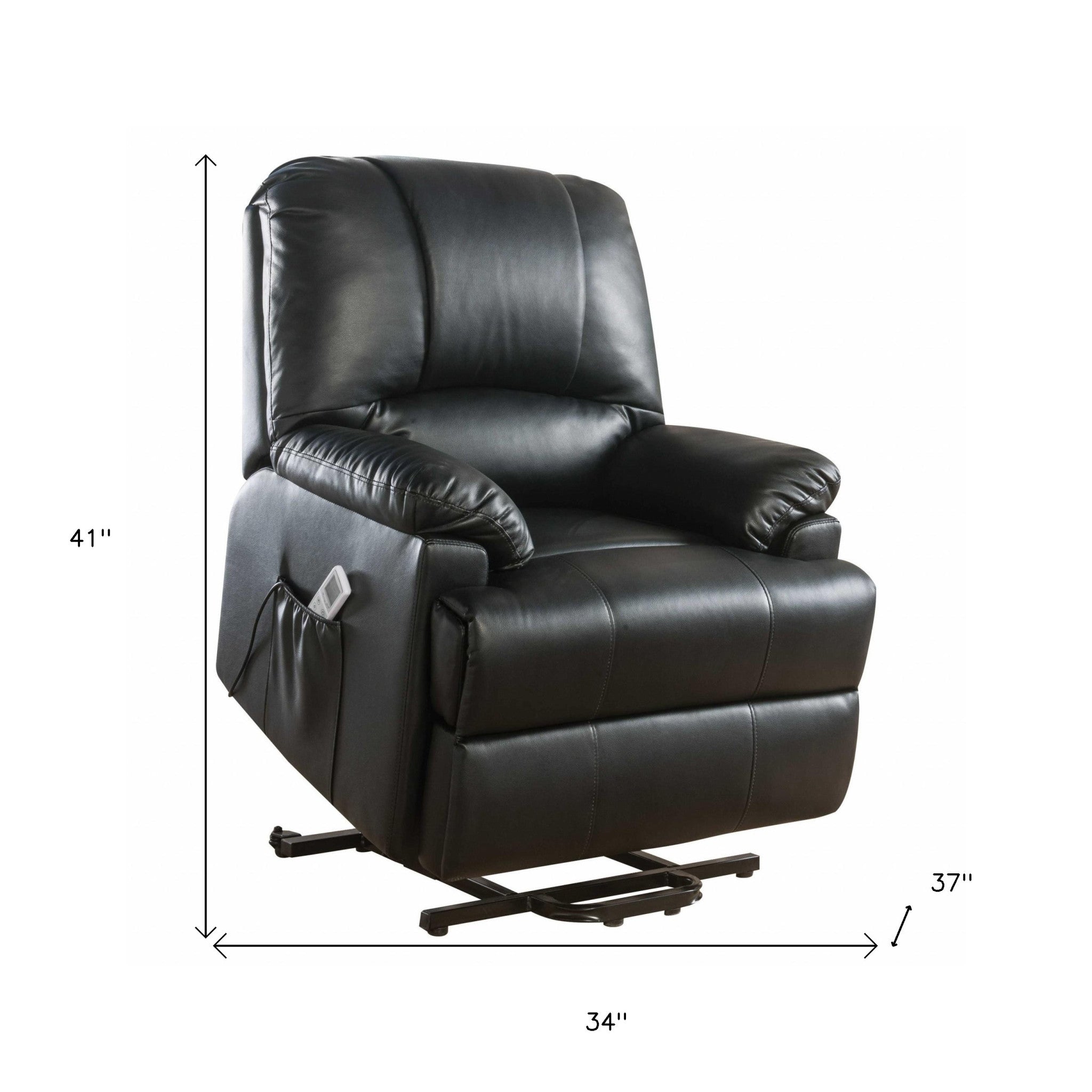34" Black Faux Leather Power Massage Lift Assist Recliner-4