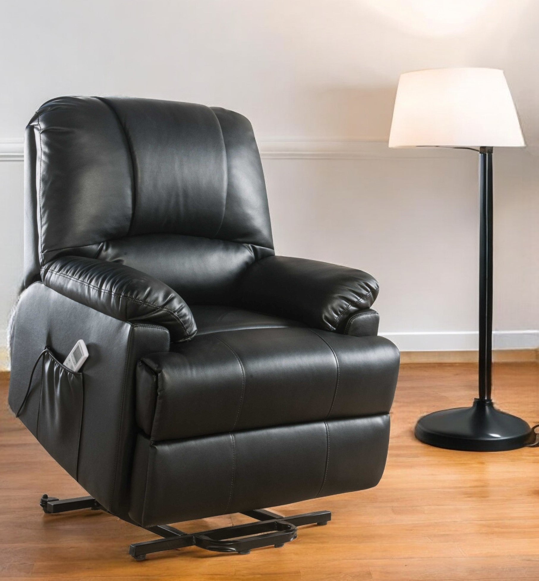 34" Black Faux Leather Power Massage Lift Assist Recliner-1