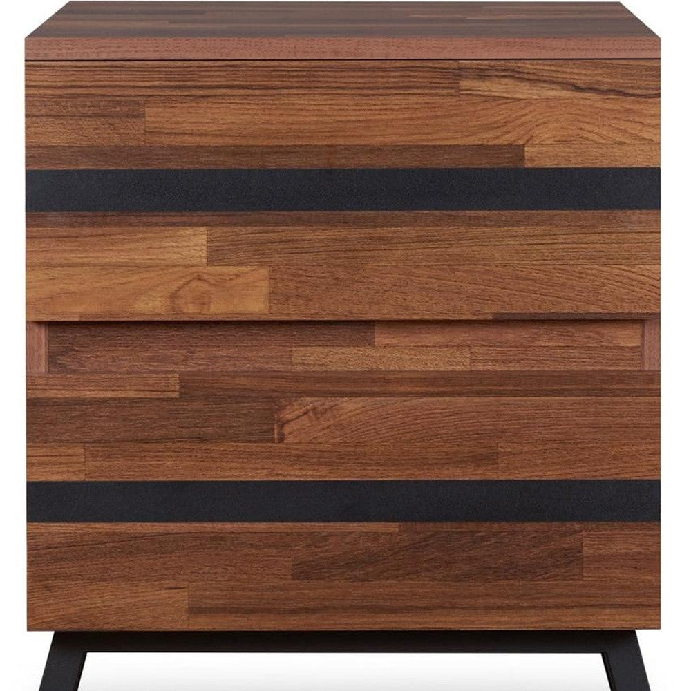 23" Black And Brown Wood And Iron End Table With Two Drawers-5