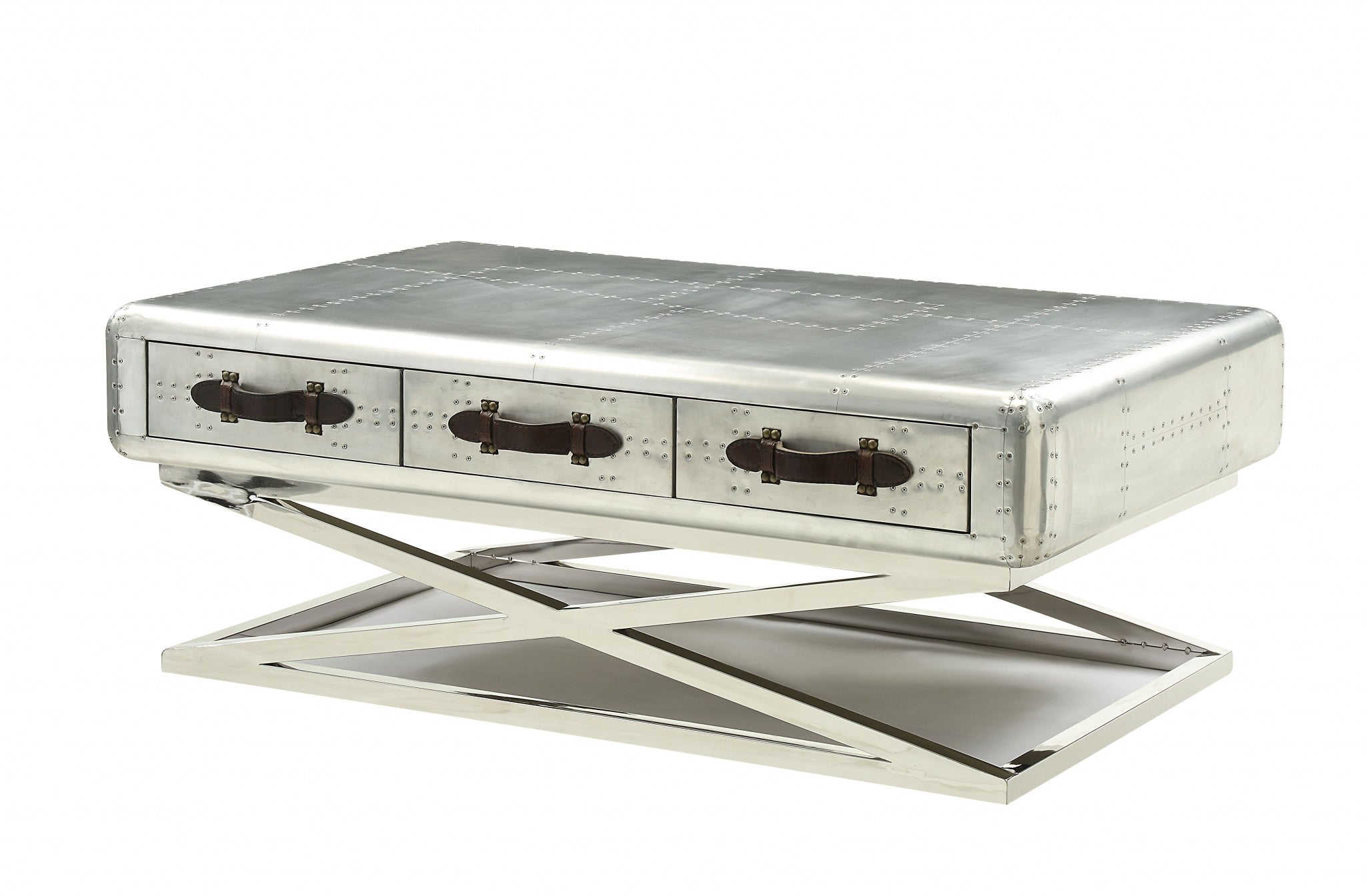51" Silver Aluminum Trestle Coffee Table With Three Drawers-1