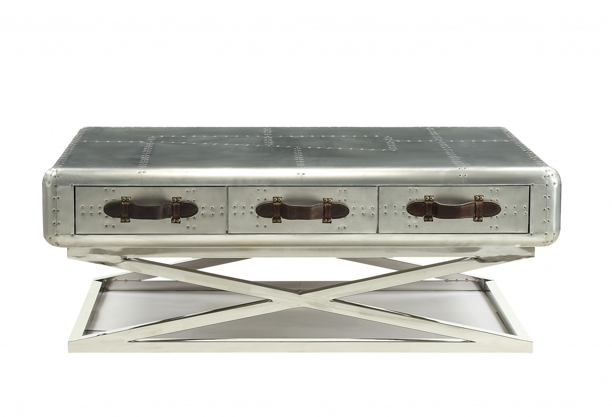 51" Silver Aluminum Trestle Coffee Table With Three Drawers-2