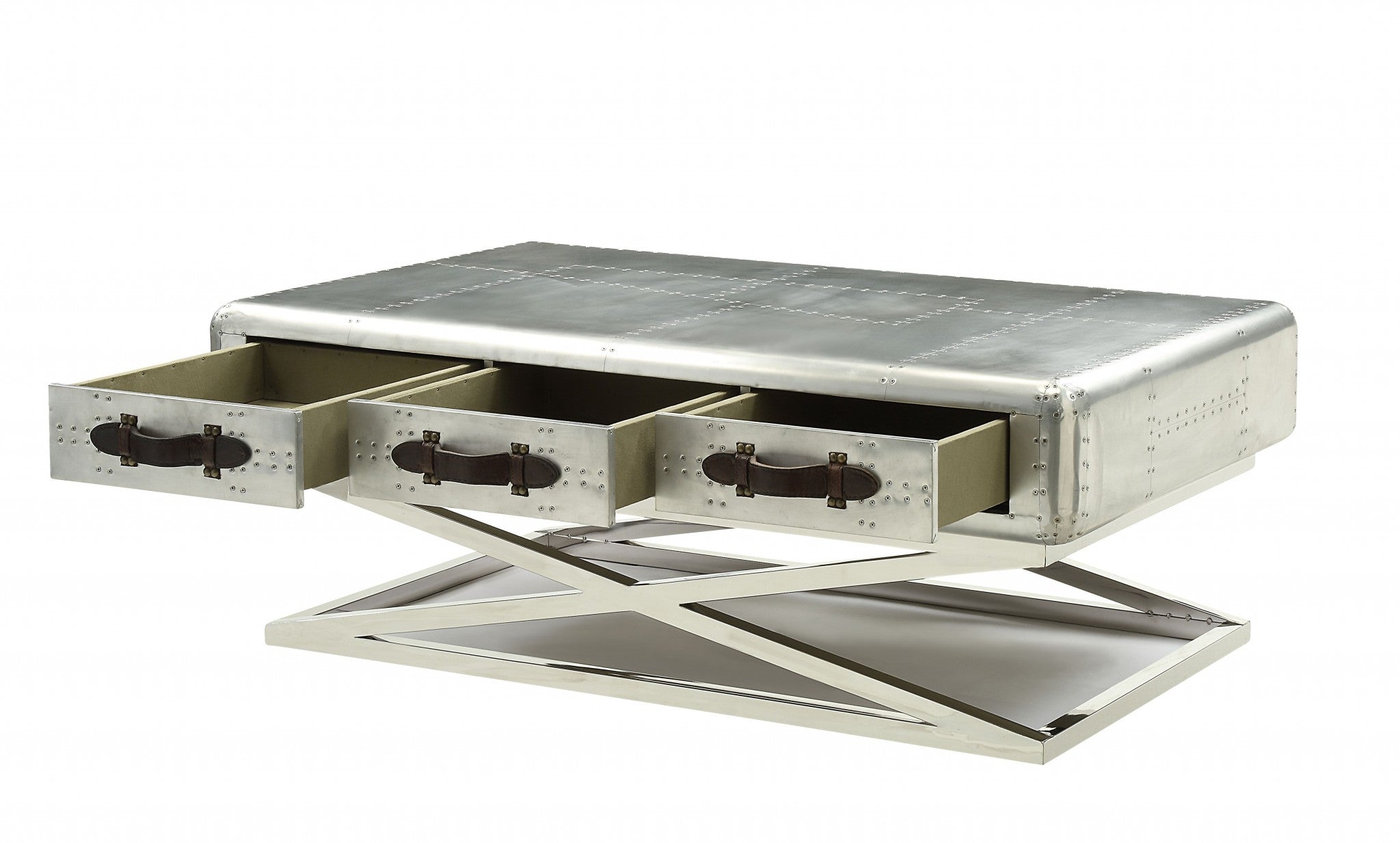 51" Silver Aluminum Trestle Coffee Table With Three Drawers-3