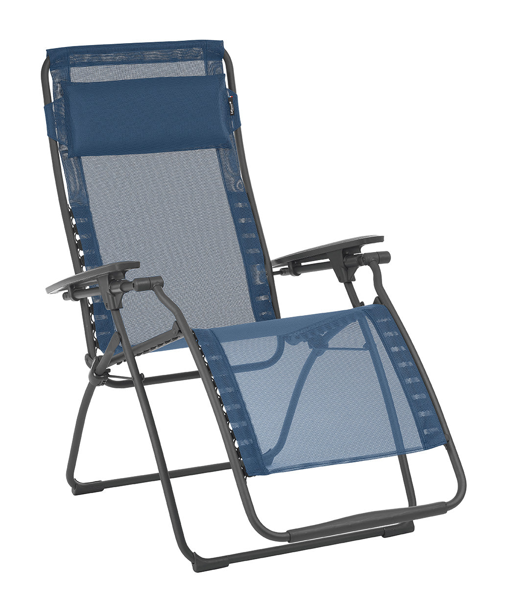 28" Blue Metal Outdoor Zero Gravity Chair with Blue Cushion-2