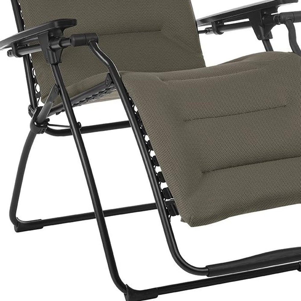 26" Gray Steel Outdoor Zero Gravity Chair with Gray Cushion-3
