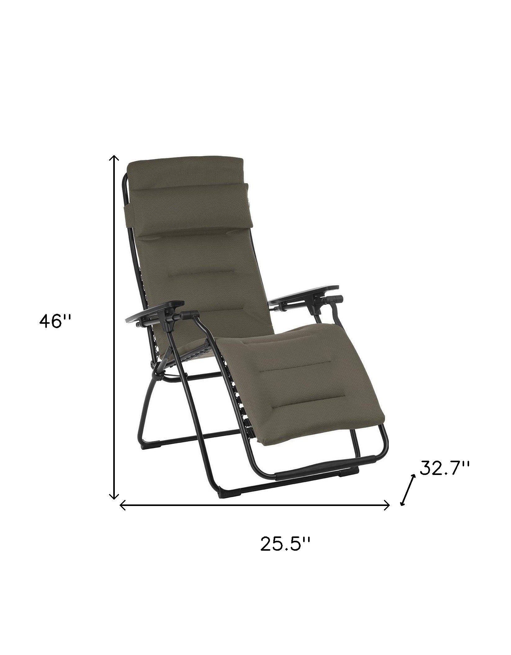 26" Gray Steel Outdoor Zero Gravity Chair with Gray Cushion-4