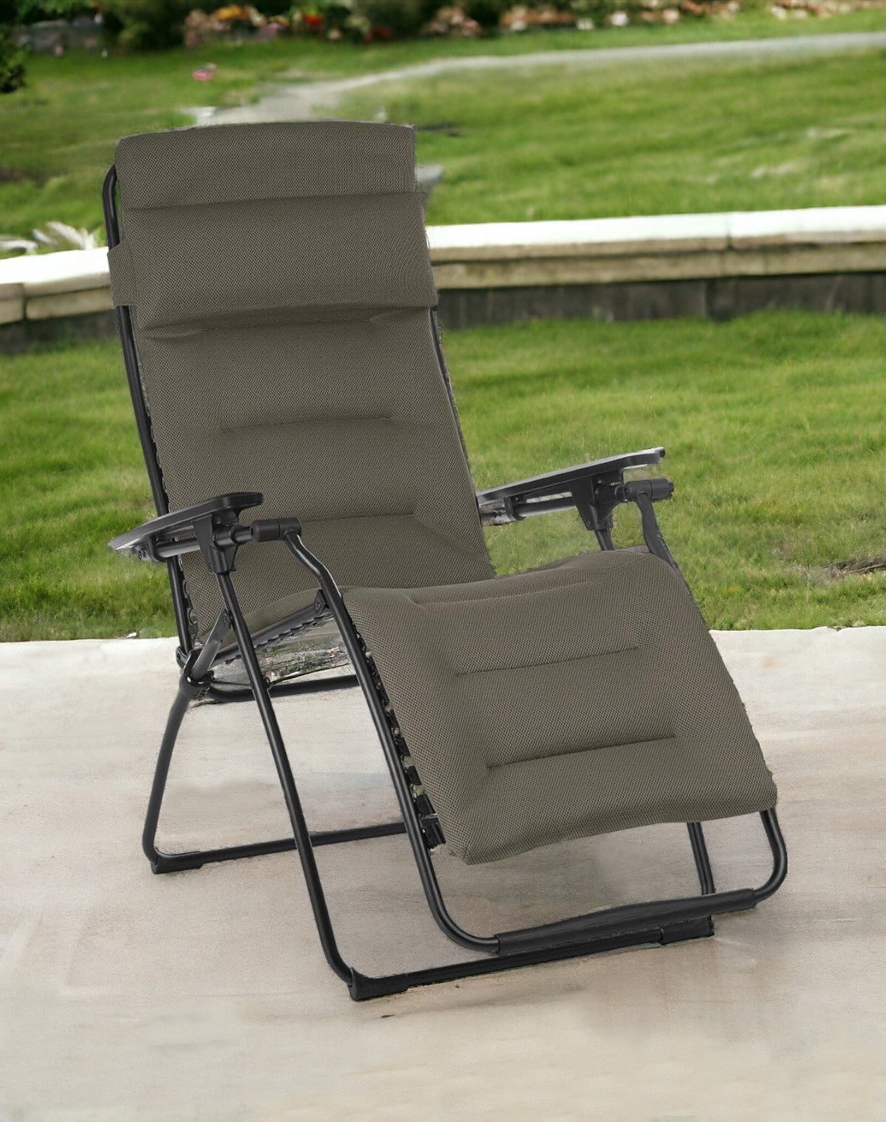 26" Gray Steel Outdoor Zero Gravity Chair with Gray Cushion-0