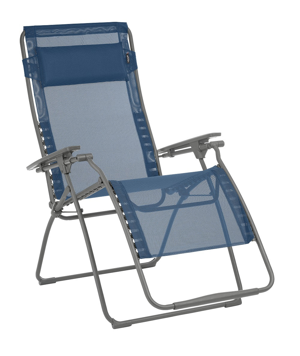 30" Blue and Gray Steel Outdoor Zero Gravity Chair with Blue Cushion-0