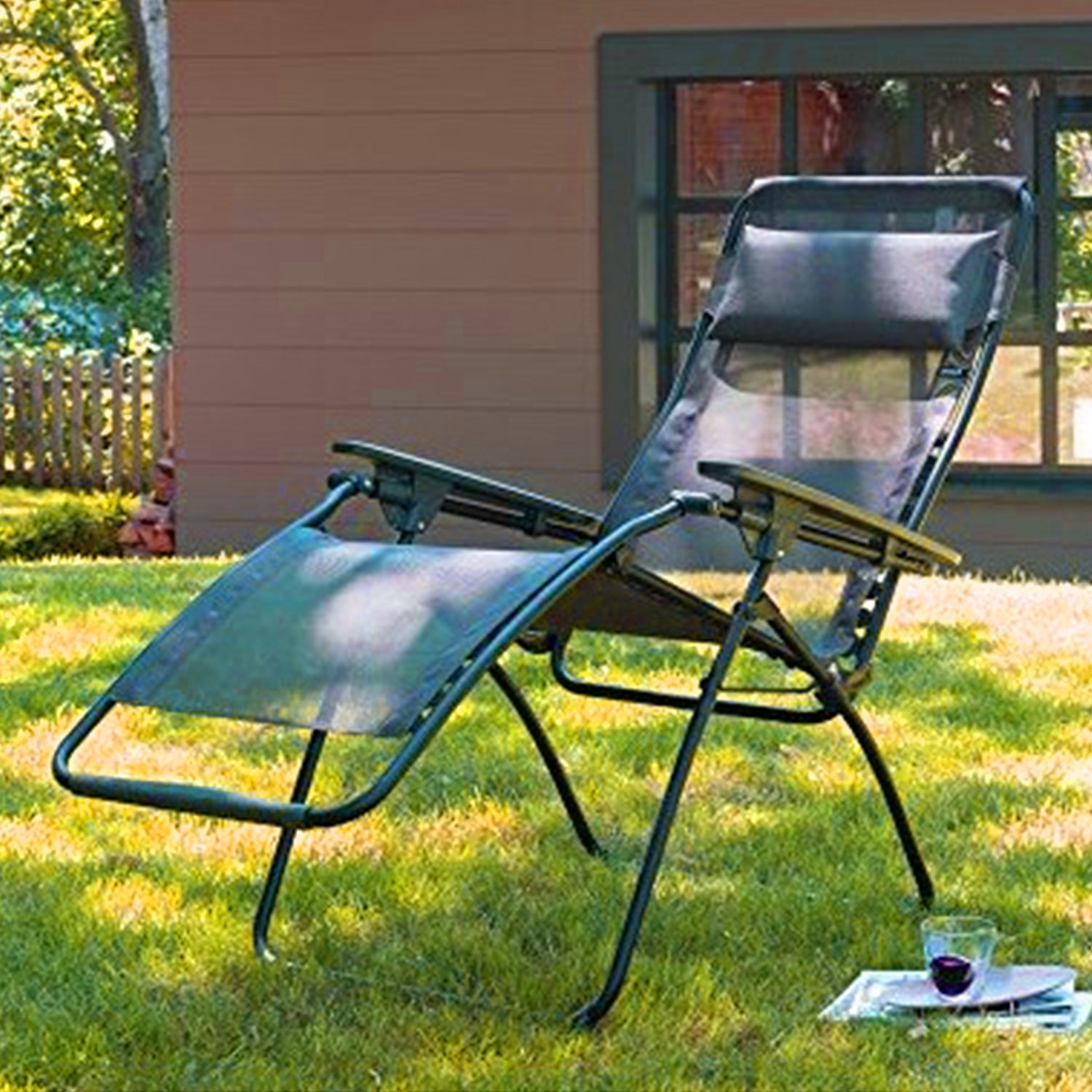 30" Blue and Gray Steel Outdoor Zero Gravity Chair with Blue Cushion-5