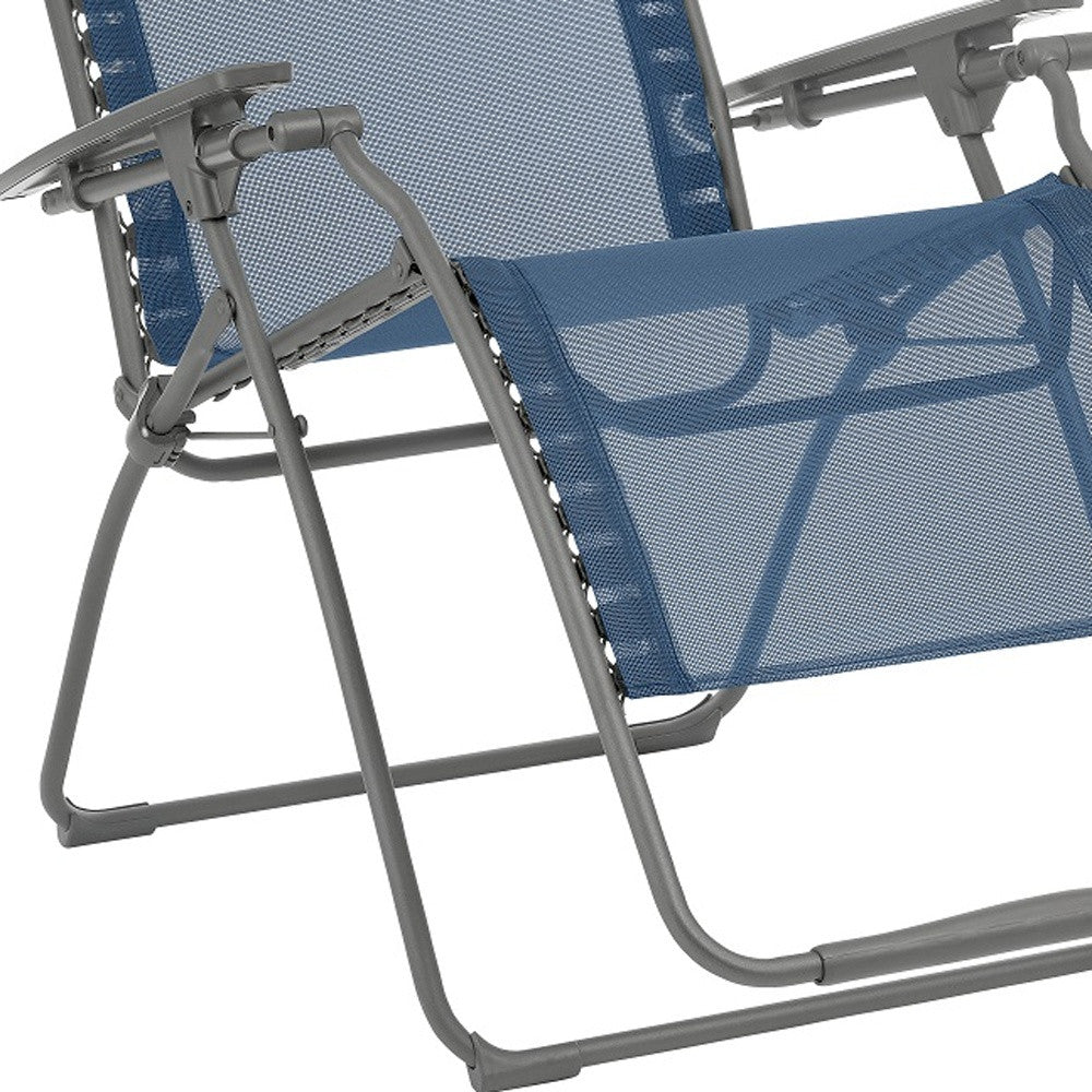 30" Blue and Gray Steel Outdoor Zero Gravity Chair with Blue Cushion-3