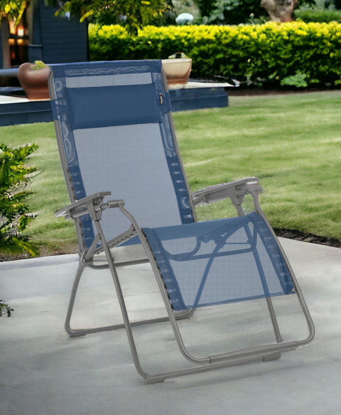30" Blue and Gray Steel Outdoor Zero Gravity Chair with Blue Cushion-1