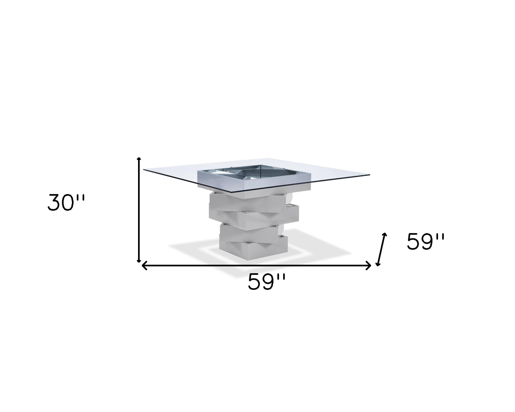 59" Clear And Gray Square Glass And Solid Wood Pedestal Base Dining Table-7
