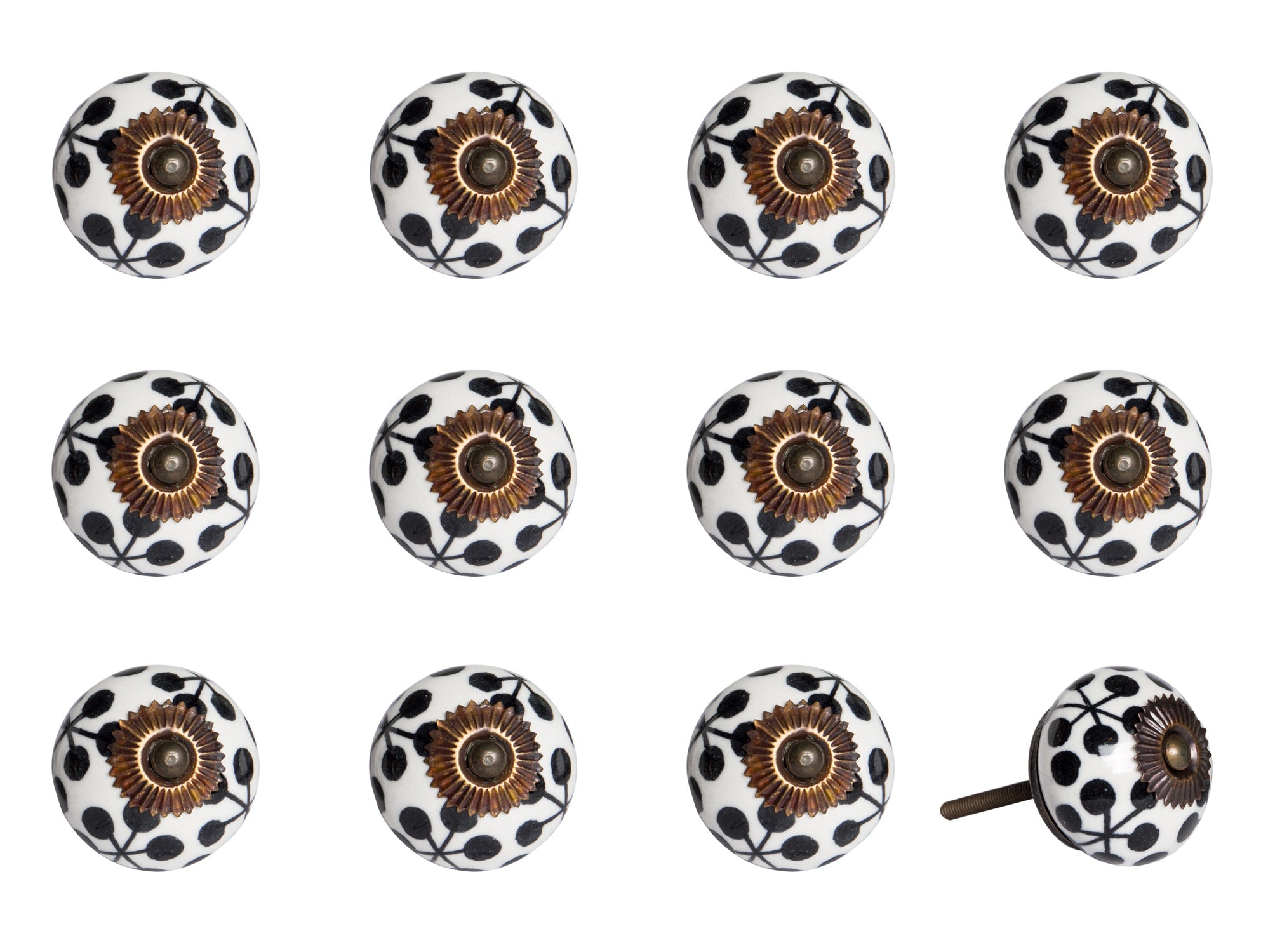 Set of Twelve Black White And Copper Ceramic Geometric Drawer Pull Knobs-1