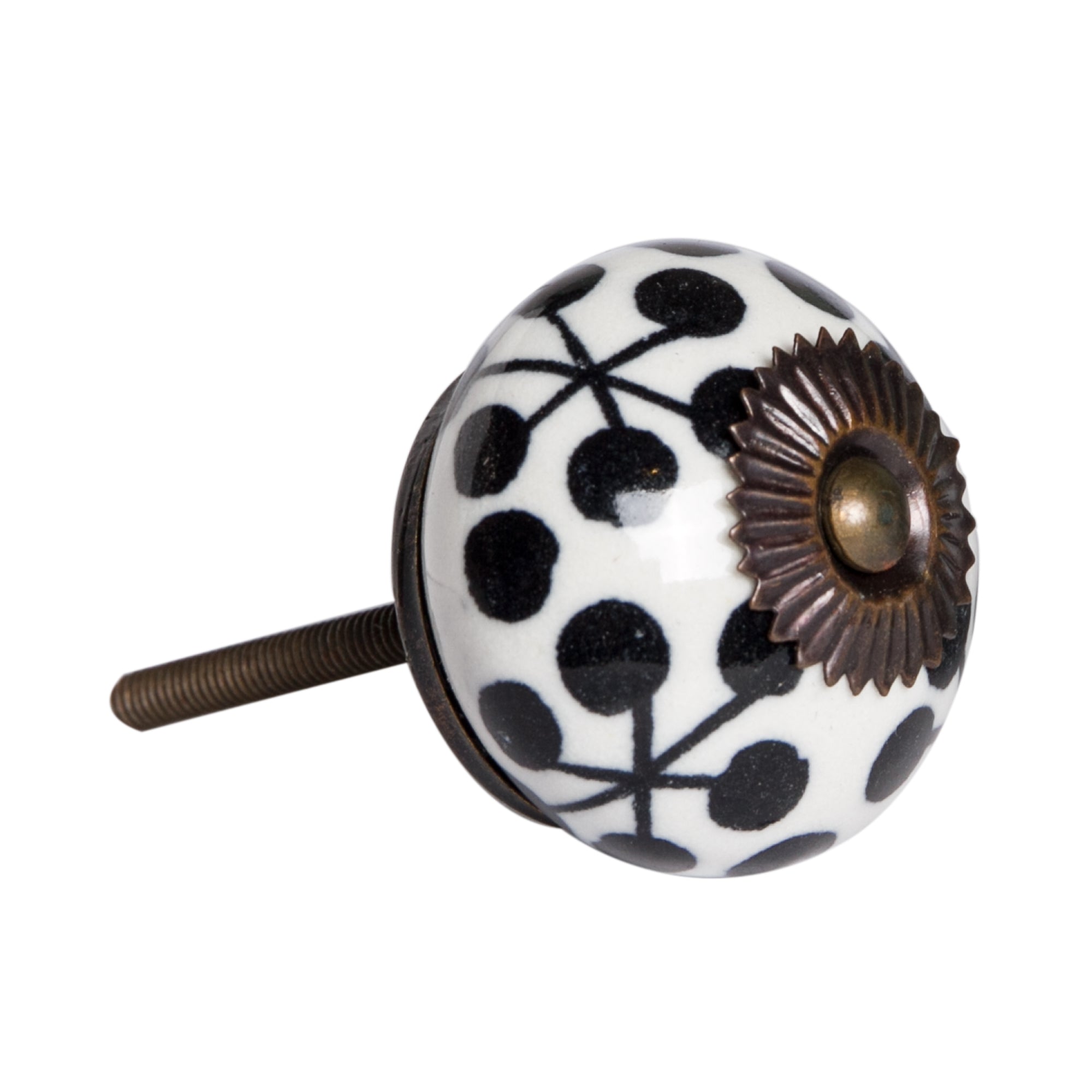 Set of Twelve Black White And Copper Ceramic Geometric Drawer Pull Knobs-3