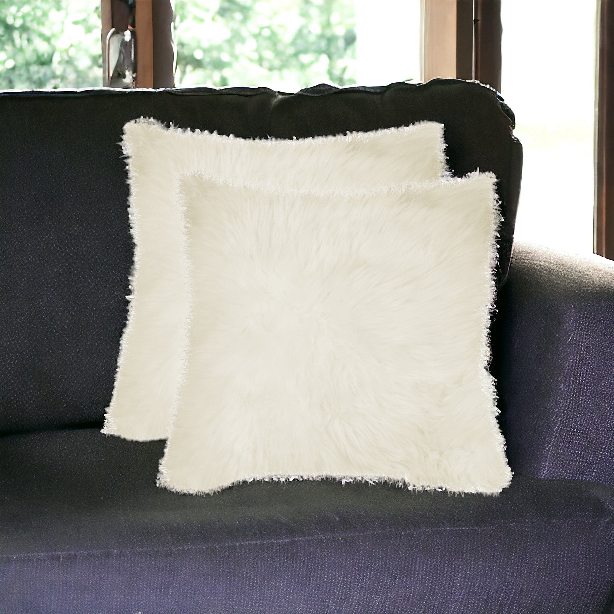 Set of Two 18" Natural Sheepskin Throw Pillows-0