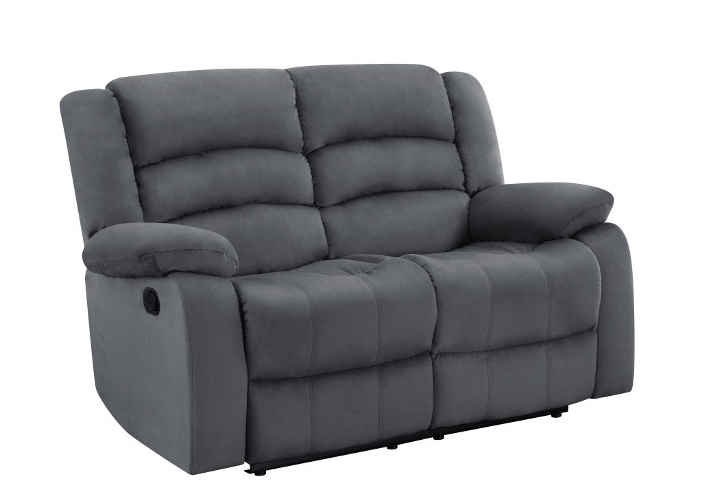 60" Gray Microfiber Manual Reclining Loveseat-1