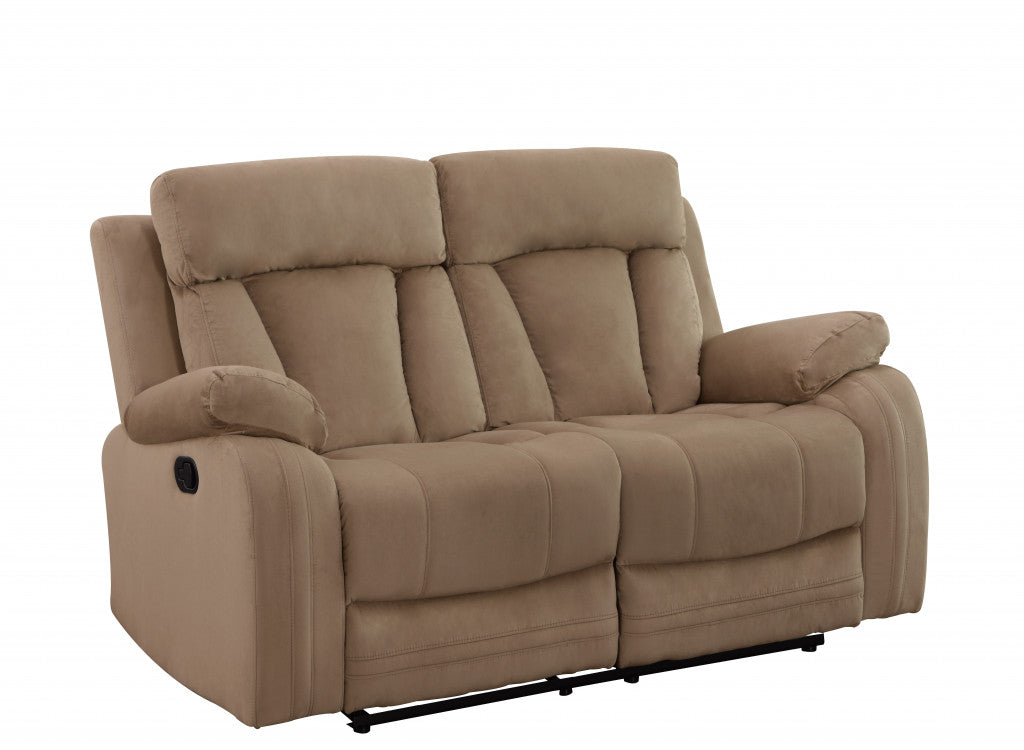 63" Beige Leather Match Recliner-2