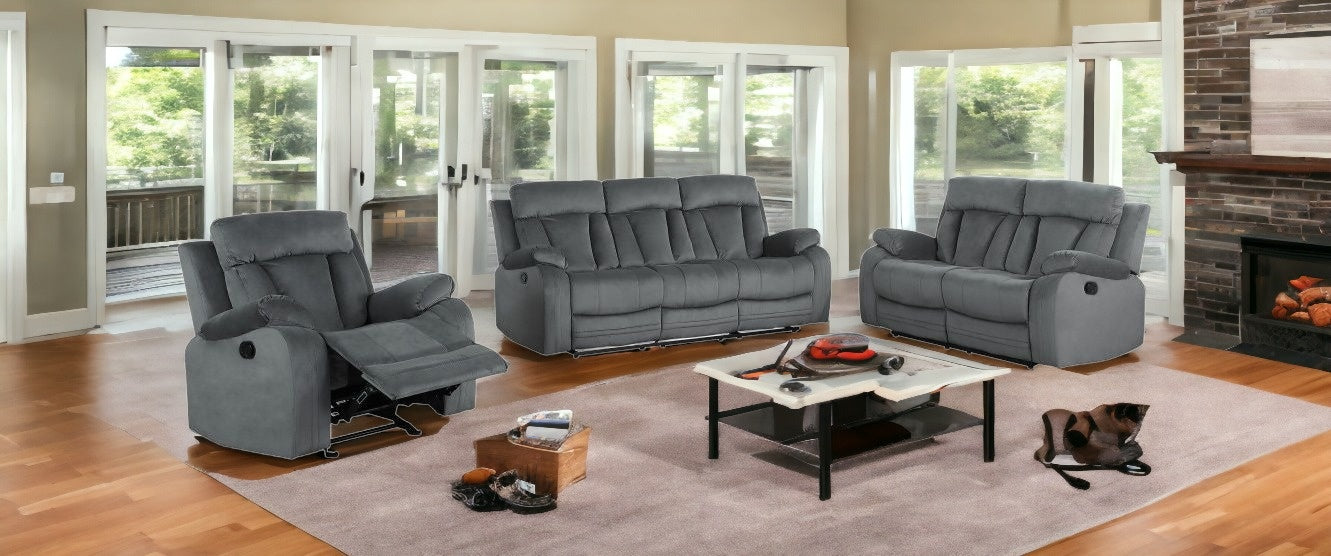 Three Piece Indoor Gray Microsuede Six Person Seating Set-1