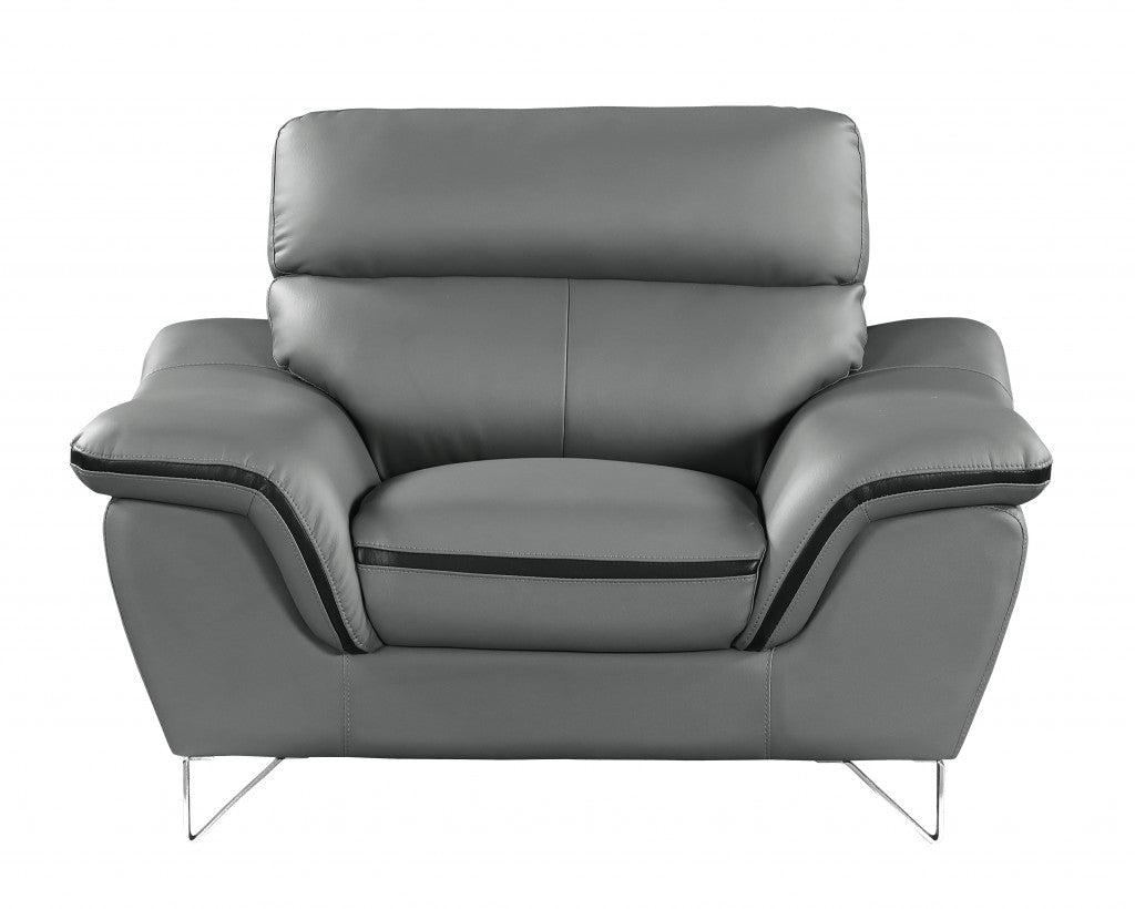 49" Gray And Silver Leather Match Convertible Chair-0
