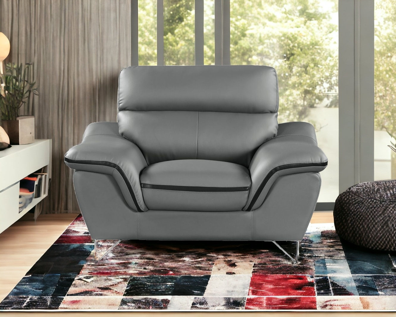 49" Gray And Silver Leather Match Convertible Chair-1