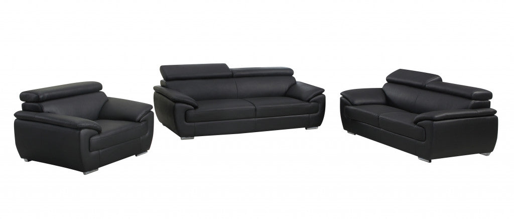 Three Piece Indoor Black Genuine Leather Six Person Seating Set-4