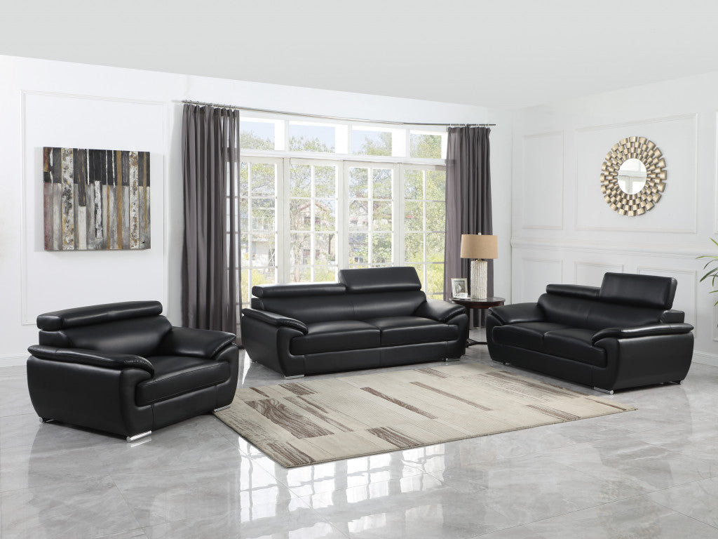 Three Piece Indoor Black Genuine Leather Six Person Seating Set-7