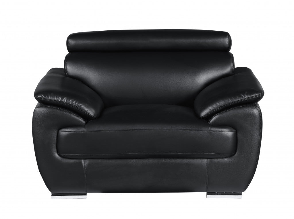 Three Piece Indoor Black Genuine Leather Six Person Seating Set-1