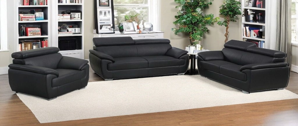Three Piece Indoor Black Genuine Leather Six Person Seating Set-0