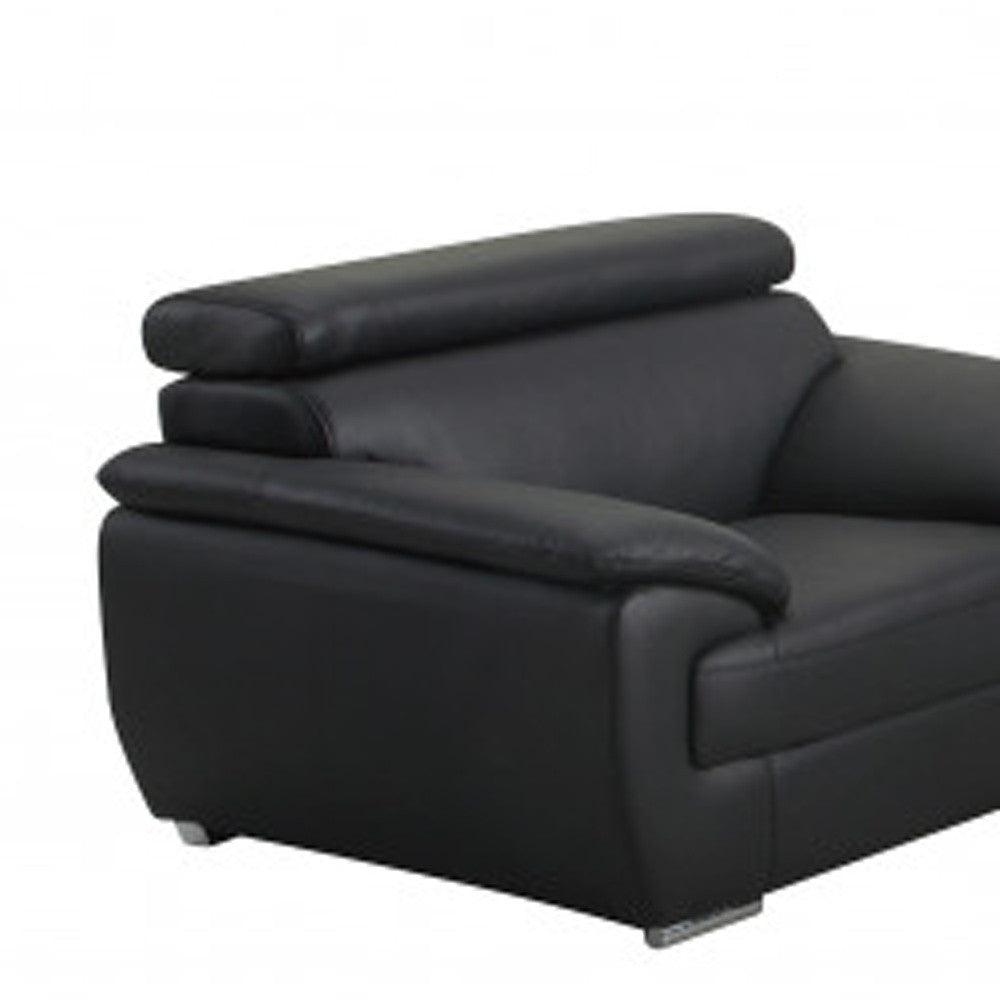 Three Piece Indoor Black Genuine Leather Six Person Seating Set-6
