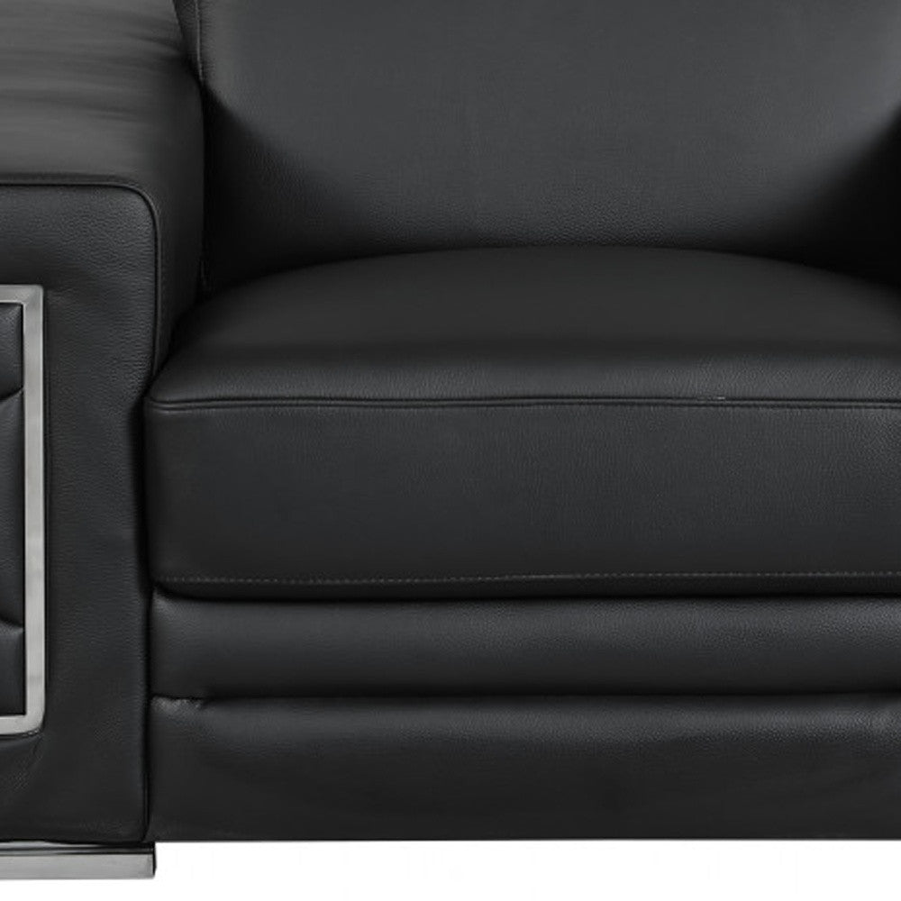 Three Piece Indoor Black Italian Leather Six Person Seating Set-6