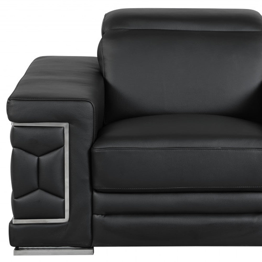Three Piece Indoor Black Italian Leather Six Person Seating Set-7