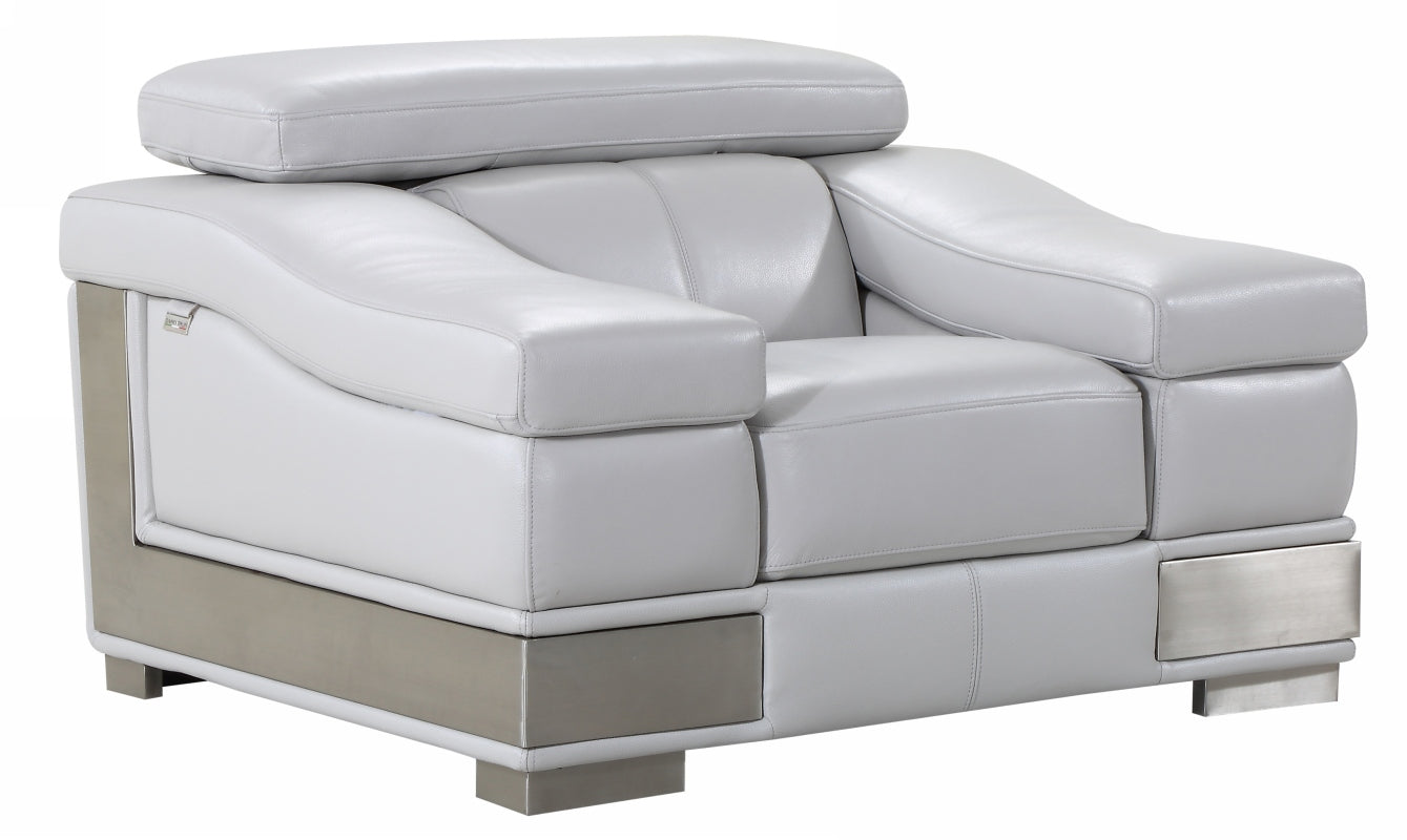 49" Gray Genuine Leather Arm Chair-0