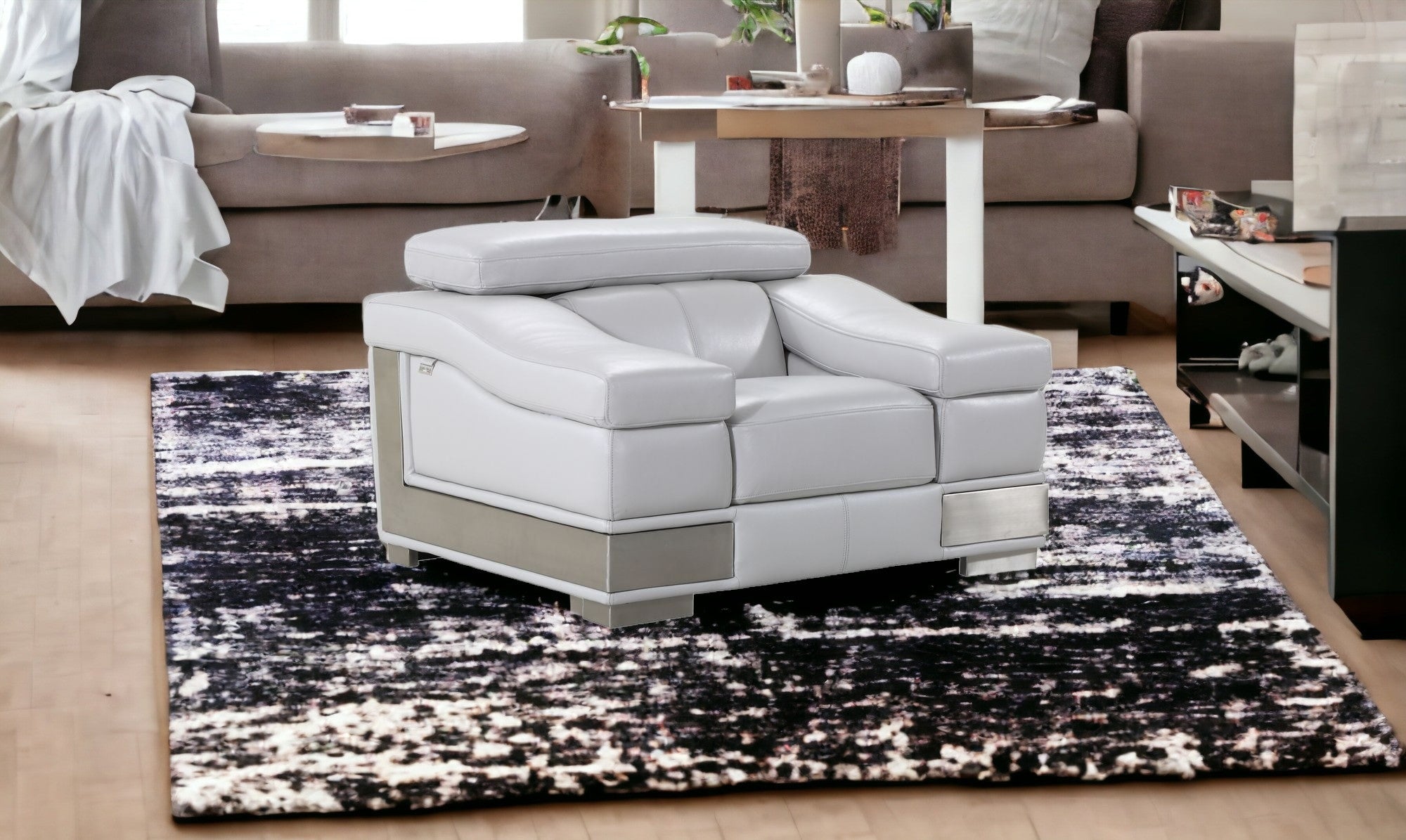 49" Gray Genuine Leather Arm Chair-1