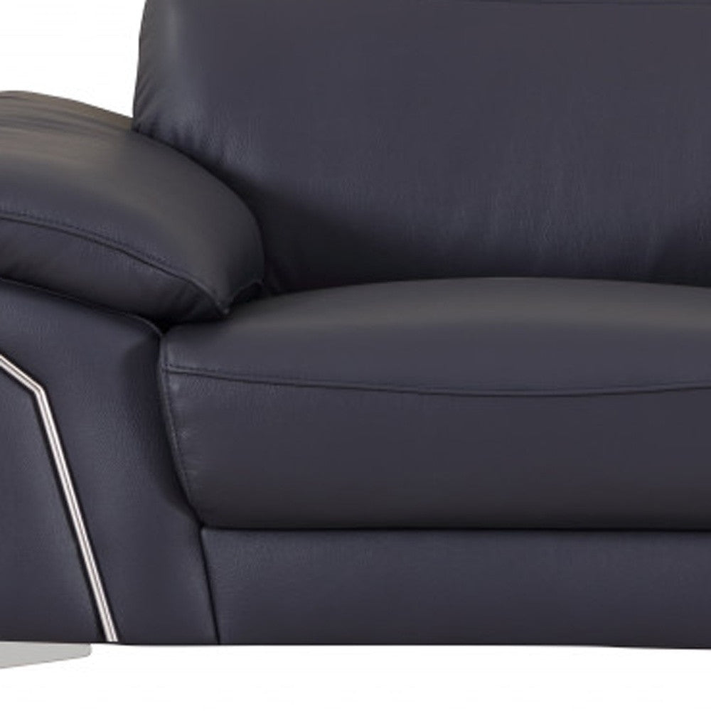 Three Piece Indoor Blue Italian Leather Six Person Seating Set-6