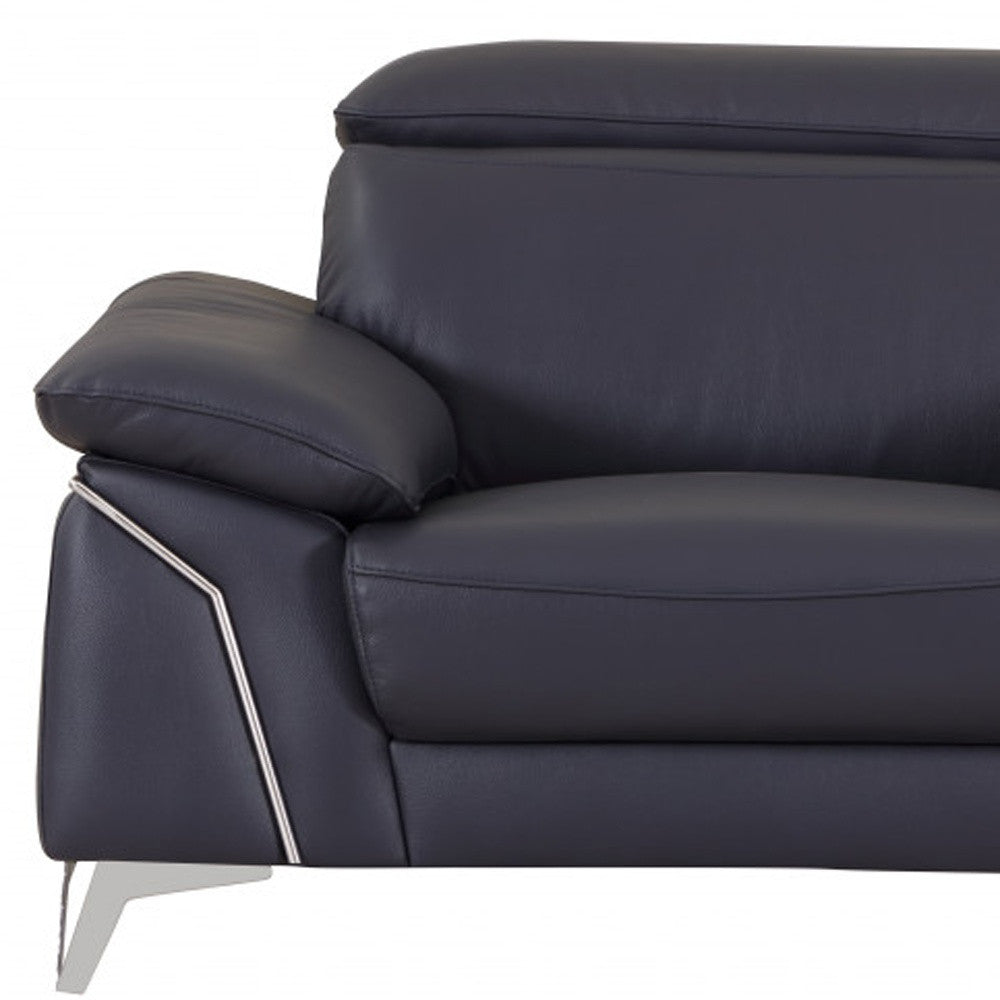 Three Piece Indoor Blue Italian Leather Six Person Seating Set-7