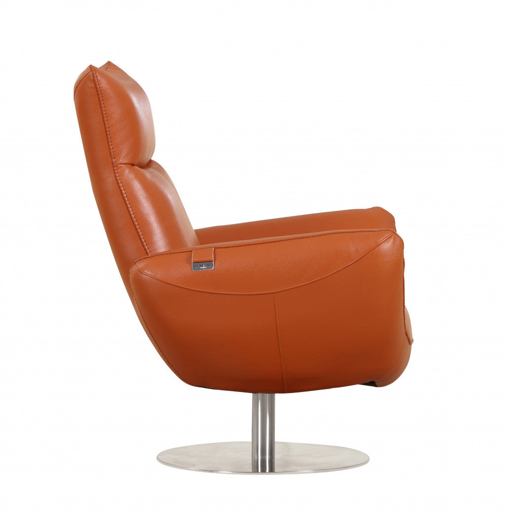 37" Orange And Silver Genuine Leather Lounge Chair-3