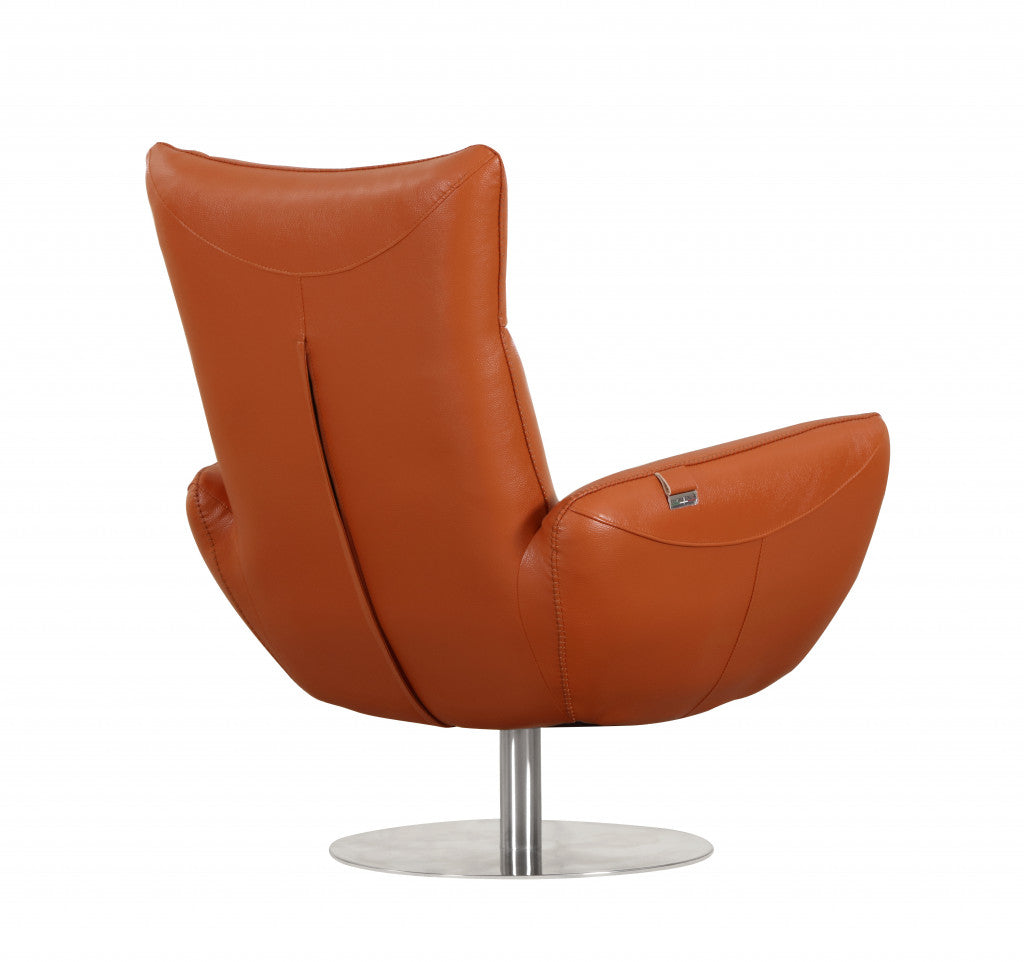 37" Orange And Silver Genuine Leather Lounge Chair-4