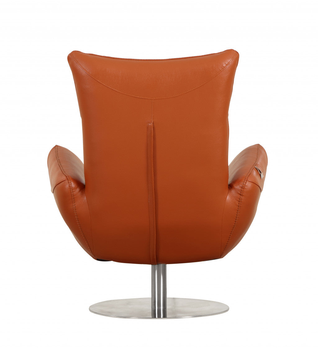 37" Orange And Silver Genuine Leather Lounge Chair-5