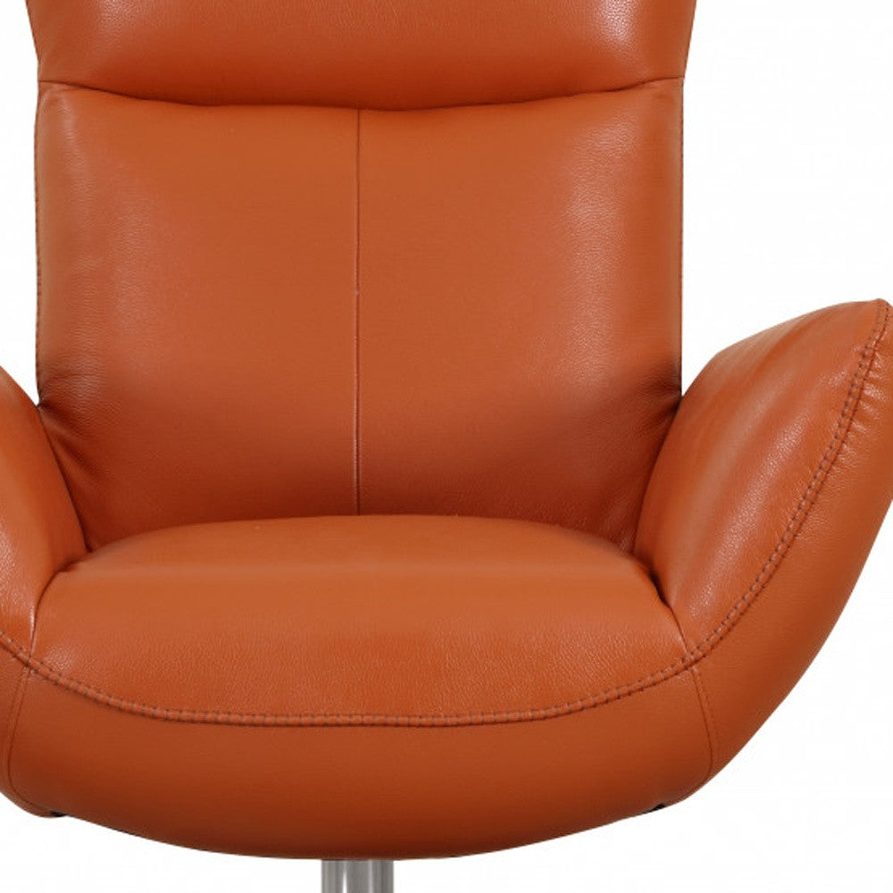 37" Orange And Silver Genuine Leather Lounge Chair-6