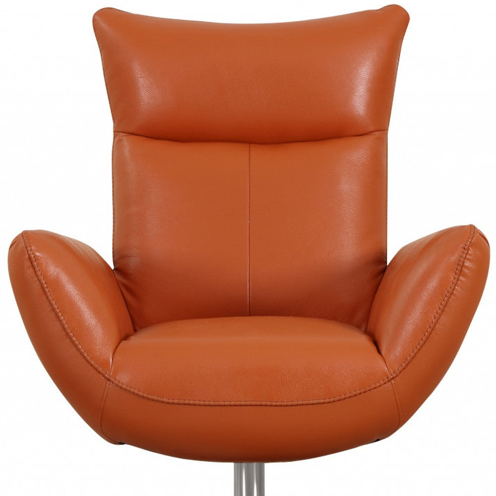37" Orange And Silver Genuine Leather Lounge Chair-7