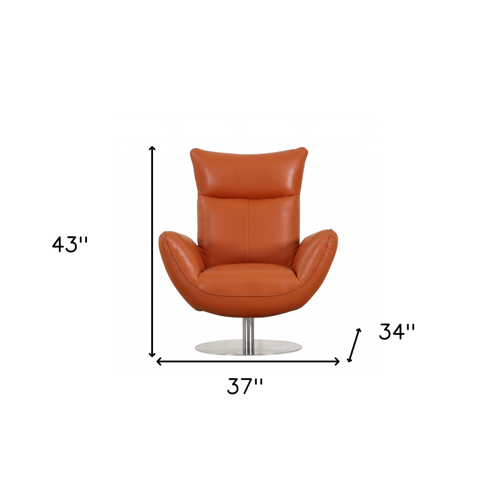 37" Orange And Silver Genuine Leather Lounge Chair-8