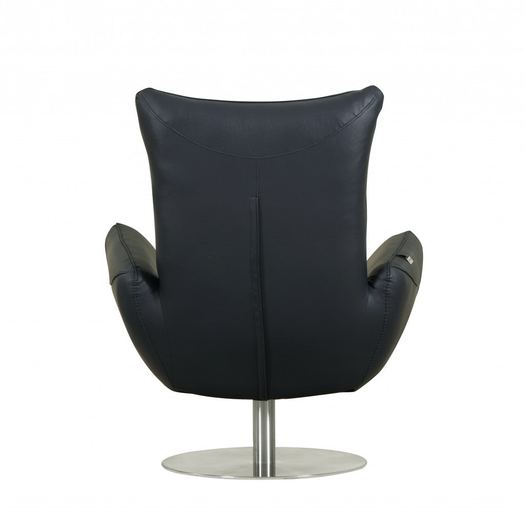 37" Blue And Silver Genuine Leather Lounge Chair-4